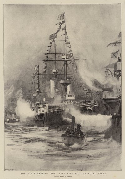 The Naval Review, the Fleet Saluting the Royal Yacht by Charles William Wyllie